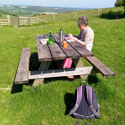 Liz tucks into an alfresco breakfast!<