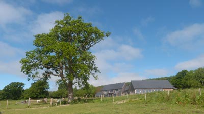 The farm building is new and apparently eco-friendly