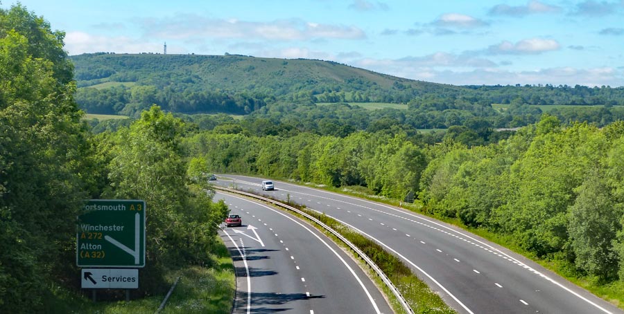 On the footbridge crossing the A3